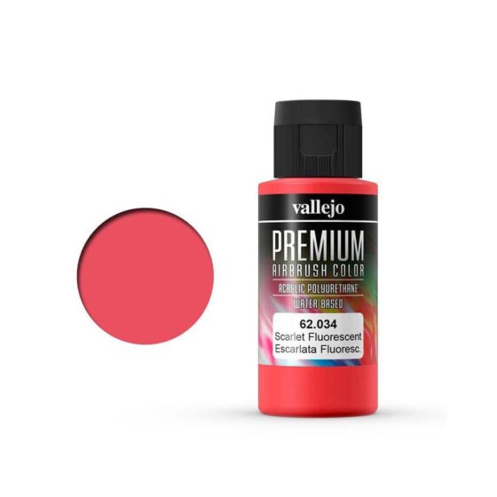 Vallejo Premium Airbrush Color Scarlet Fluorescent (60ml) 62.034 Vallejo Premium Airbrush Color Scarlet Fluorescent (60ml) 62.034