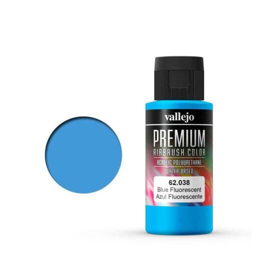 Vallejo Premium Airbrush Color Blue Fluorescent (60ml) 62.038 Vallejo Premium Airbrush Color Blue Fluorescent (60ml) 62.038