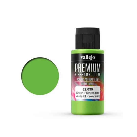 Vallejo Premium Airbrush Color Green Fluorescent (60ml) 62.039 Vallejo Premium Airbrush Color Green Fluorescent (60ml) 62.039