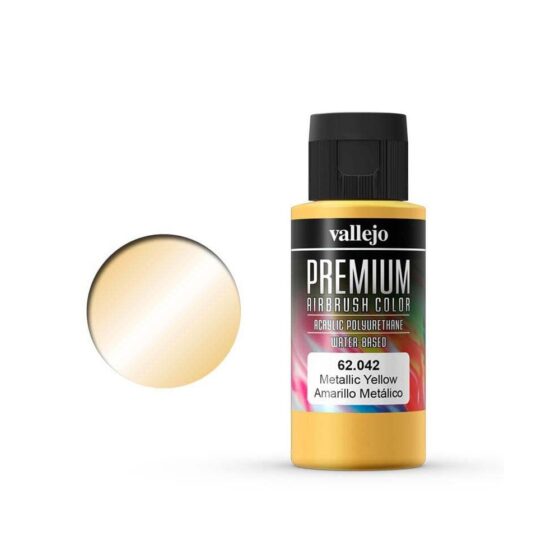 Vallejo Premium Airbrush Color Metallic Yellow (60ml) 62.042 Vallejo Premium Airbrush Color Metallic Yellow (60ml) 62.042