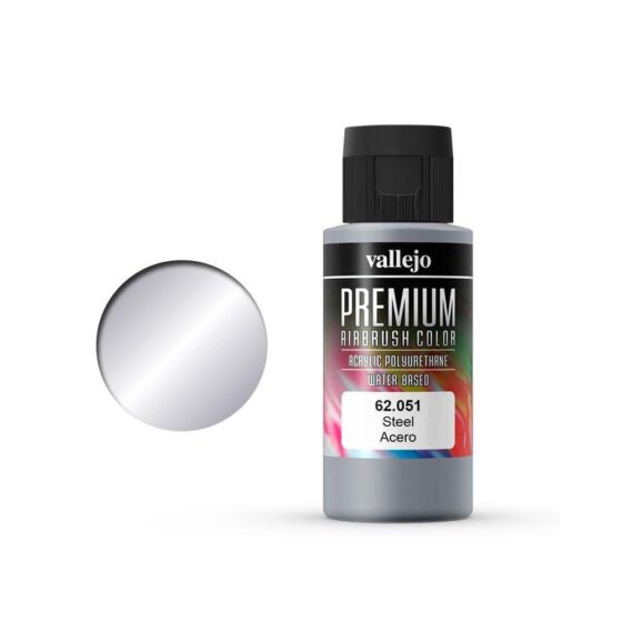 Vallejo Premium Airbrush Color Steel (60ml) 62.051 Vallejo Premium Airbrush Color Steel (60ml) 62.051