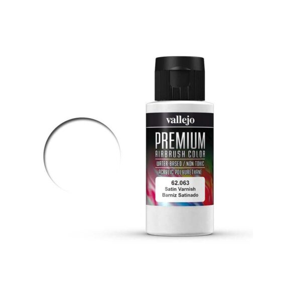 Vallejo Premium Airbrush Color Satin Varnish (60ml) 62.063 Vallejo Premium Airbrush Color Satin Varnish (60ml) 62.063