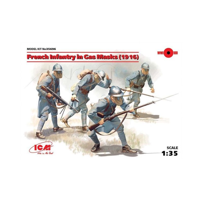 1/35 French Infantry in Gas Masks (1918) 4 Figs ICM 35696