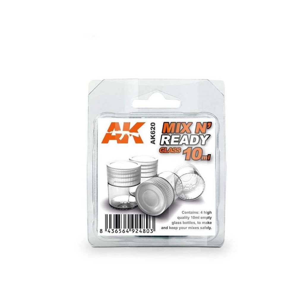 AK Interactive Mix N Ready Glass jar 10ml (4pk) AK-620 AK Interactive Mix N Ready Glass jar 10ml (4pk) AK-620