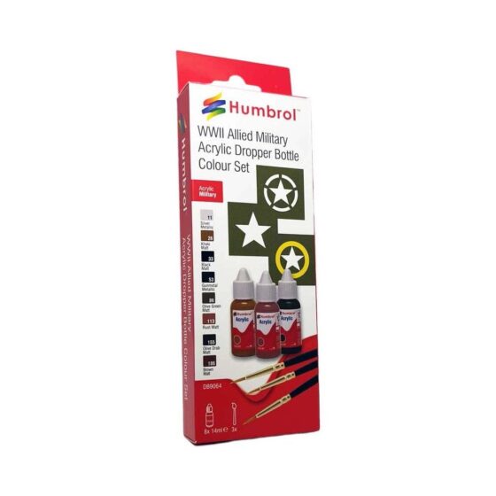 Humbrol Acrylic Paint & Brush WWII Allied Military Colours Set DB9064 Humbrol Acrylic Paint & Brush WWII Allied Military Colours Set DB9064