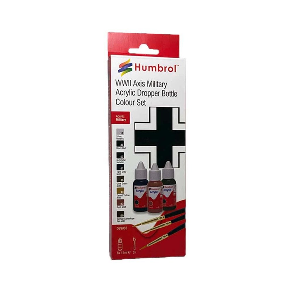 Humbrol Acrylic Paint & Brush WWII AXIS Military Colours Set DB9065 Humbrol Acrylic Paint & Brush WWII AXIS Military Colours Set DB9065