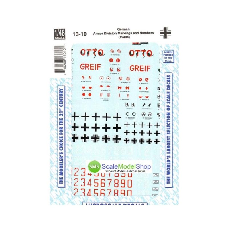 1/48 German Armour Divisional Markings and Numbers Microscale SS13010 1/48 German Armour Divisional Markings and Numbers Microscale SS13010
