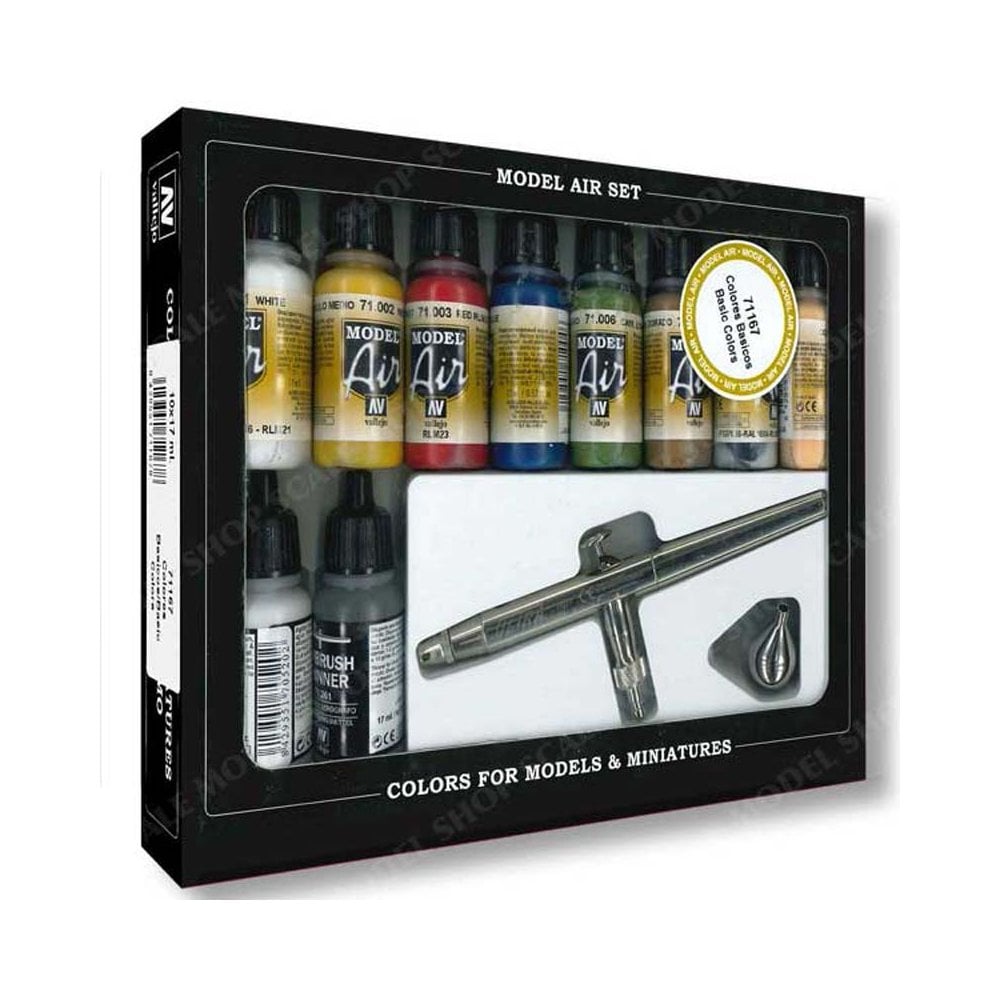 Vallejo VAL71167 Ultra Airbrush Inc 10 Basic ColoursPaint Set 71.167
