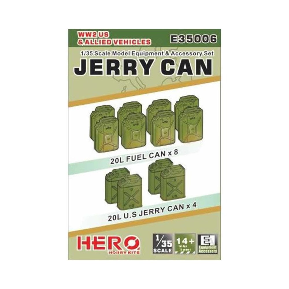 1/35 WWII US & Allied Fuel Jerry Cans Hero Hobby Kits E35006 1/35 WWII US & Allied Fuel Jerry Cans Hero Hobby Kits E35006
