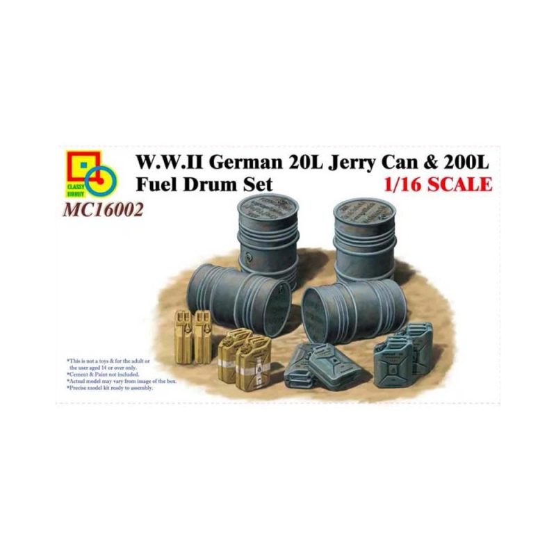 1/16 WWII German 20L Jerry Can & 200L Fuel Drum Set Classy Hobby MC16002 1/16 WWII German 20L Jerry Can & 200L Fuel Drum Set Classy Hobby MC16002