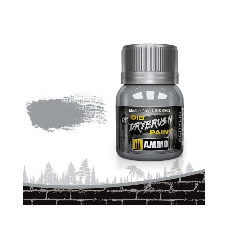 40ml Medium Grey Dio Dry Brush Paint Ammo A.MIG-0602