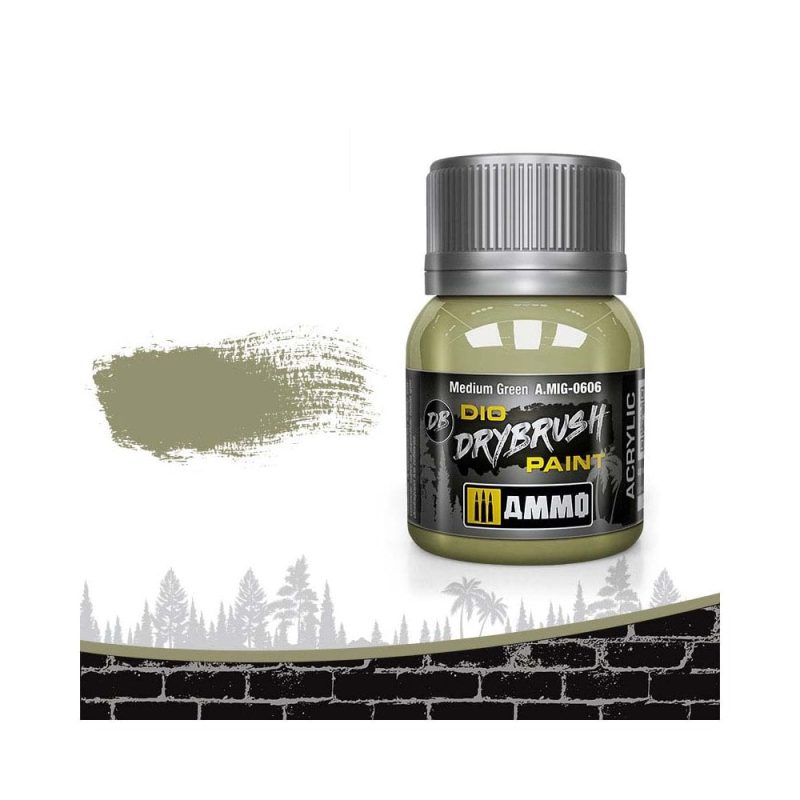40ml Medium Green Dio Dry Brush Paint Ammo A.MIG-0606