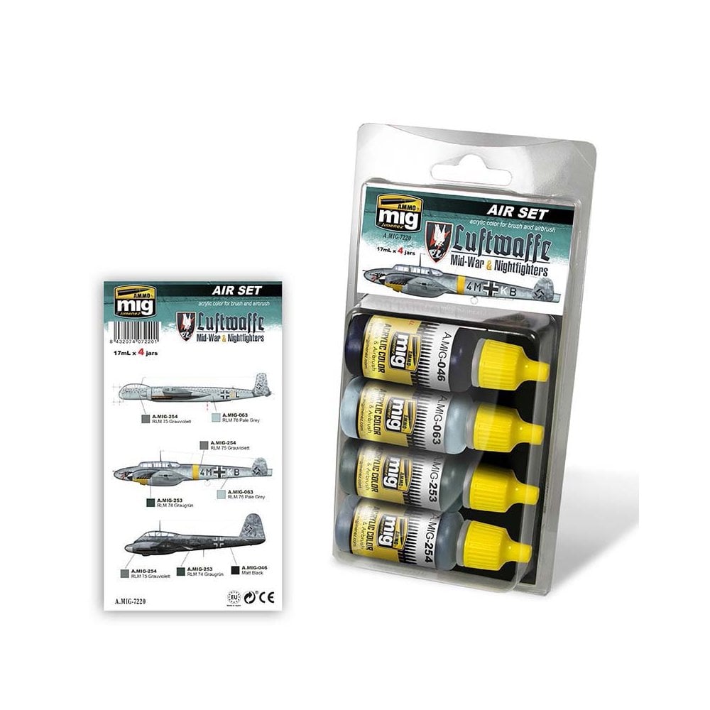 Luftwaffe WWII Mid War Colors Set Ammo A.MIG-7220 Luftwaffe WWII Mid War Colors Set Ammo A.MIG-7220