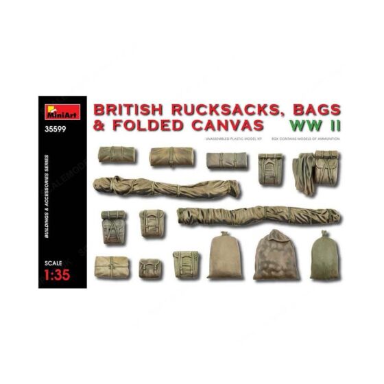 Miniart British Bags. Rucksacks & Canvas WWII (1/35) 35599 Miniart British Bags. Rucksacks & Canvas WWII (1/35) 35599