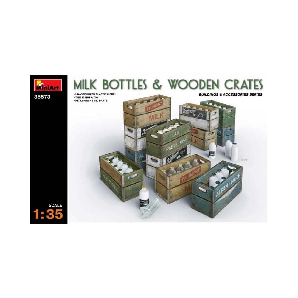 Buildings and Accessories Kit 1/35 Miniart 35573 Milk Bottles & Wooden Crates 