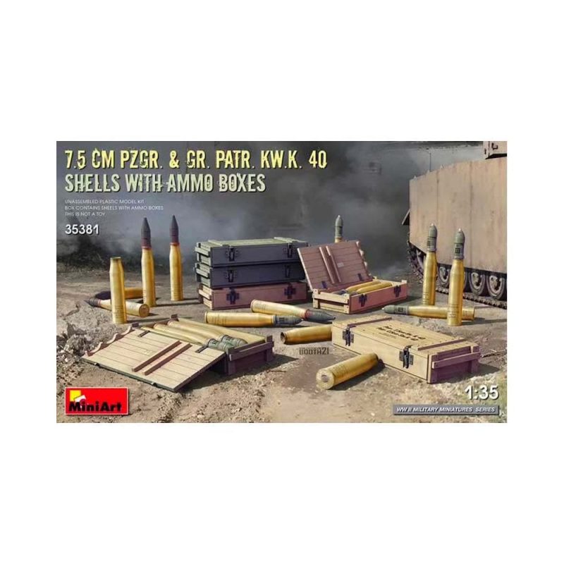 Miniart 7.5cm Pzgr & Kw.K 40 Shells & Ammo Boxes (1/35) 35381