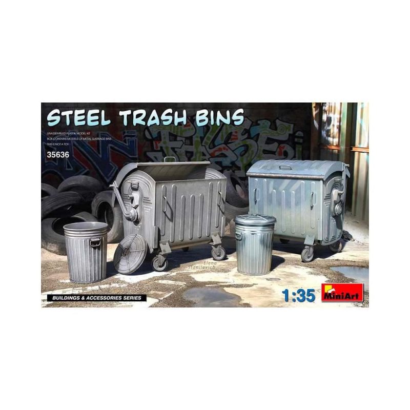 Miniart Steel Trash Bins (1/35) 35636