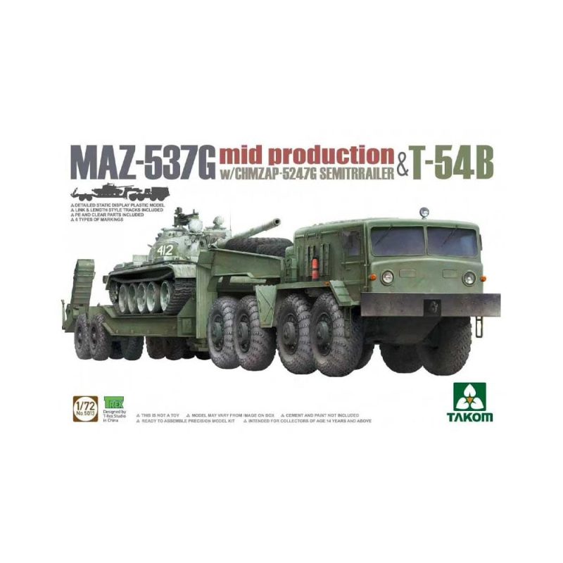 1/72 MAZ-537G Mid Production with CHMZAP-5247G Semitrailer & T-54B Takom 05013