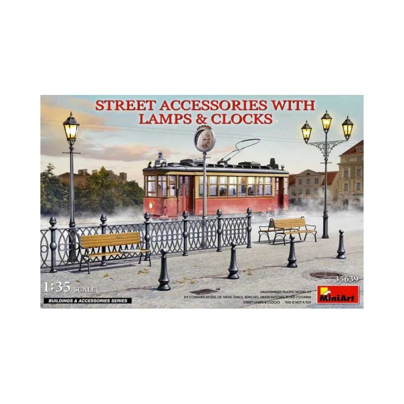 Miniart Street Accessories w/Lamps & Clocks (1/35) 35639