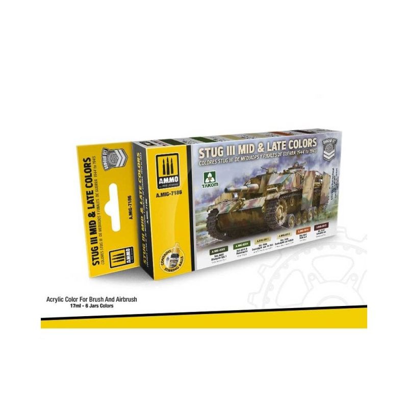 Stug III Mid & Late Colors 1944 To 1945 Set Ammo A.MIG-7186 Stug III Mid & Late Colors 1944 To 1945 Set Ammo A.MIG-7186