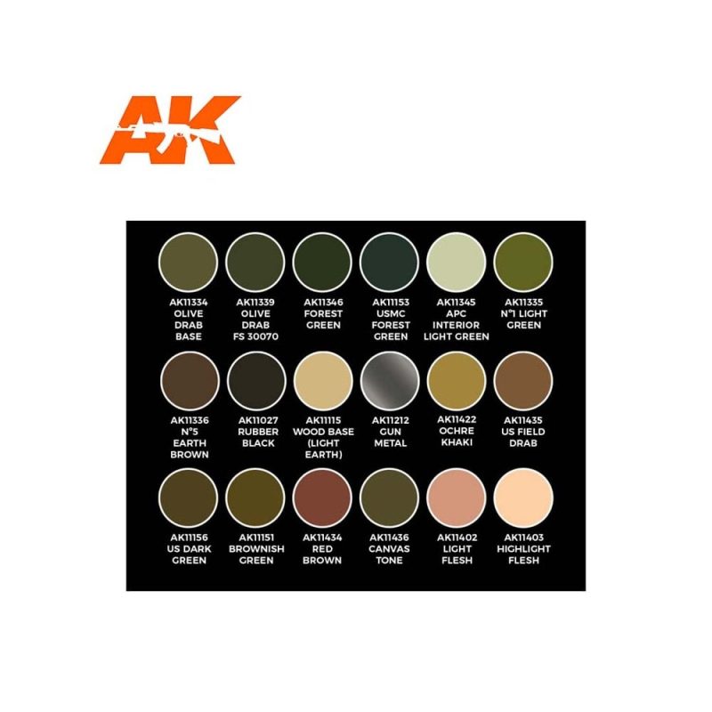 AK Interactive WWII & Modern US Colours Set Adam Wilder 3G Acrylic AK-11763