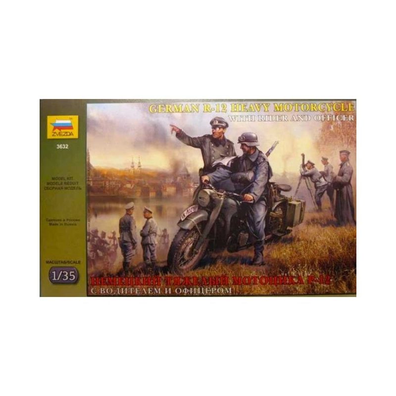 Zvezda German R12 Heavy Motorcycle with Rider and Officer (1/35) 3632