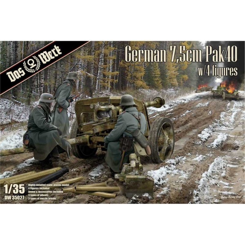 Das Werk German 7,5cm Pak40 w/4 figures (1/35) DW35027