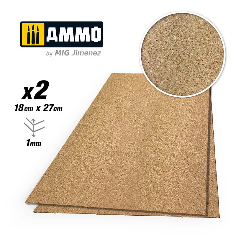 2x 1mm Create Cork Fine Grain A.MIG-8835 Ammo