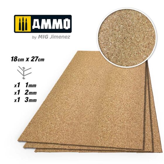1mm, 2mm & 3mm Create Cork Fine Grain Mix A.MIG-8838 Ammo