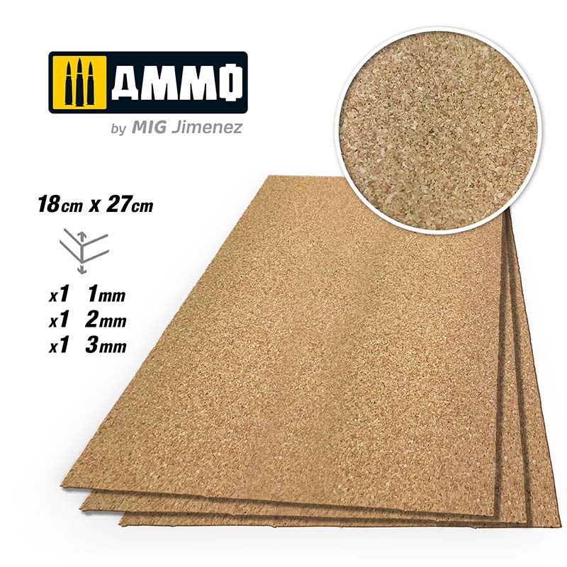1mm, 2mm & 3mm Create Cork Fine Grain Mix A.MIG-8838 Ammo