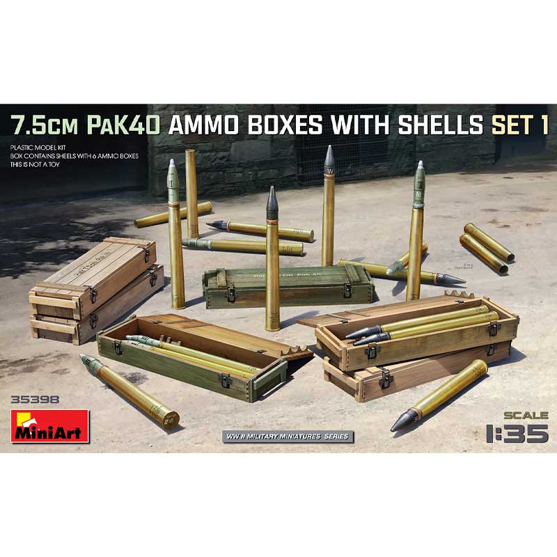 Miniart 7.5cm PaK40 Ammo Boxes w/ Shells Set 1 (1/35) 35398