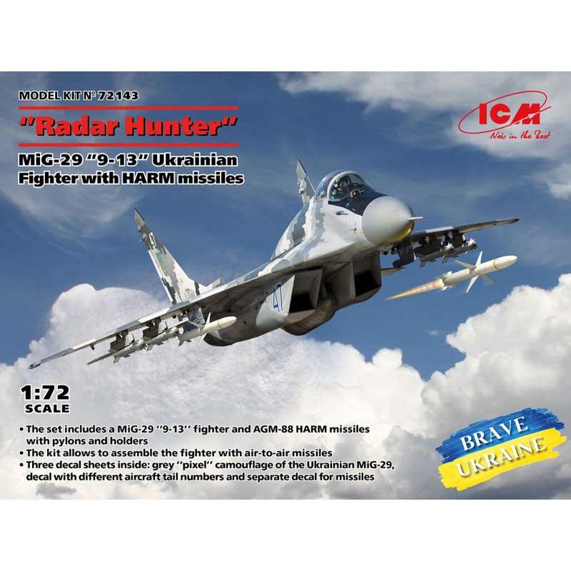 1/72 'Radar Hunter' MiG- 29 Ukrainian w/ HARM Missiles  72143 ICM