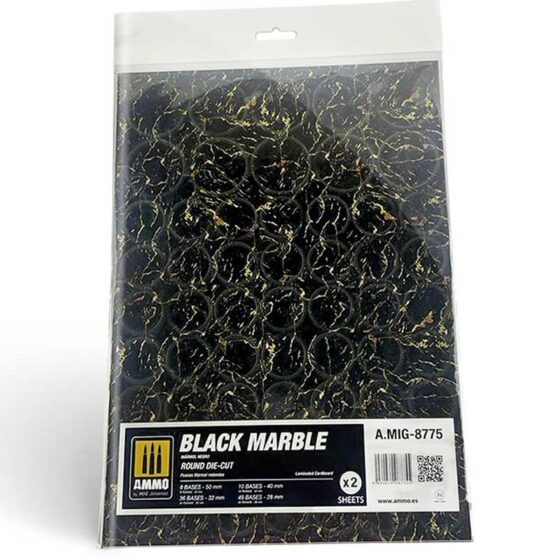 2x Black Marble. Round For Bases For Wargames Ammo A.MIG-8775