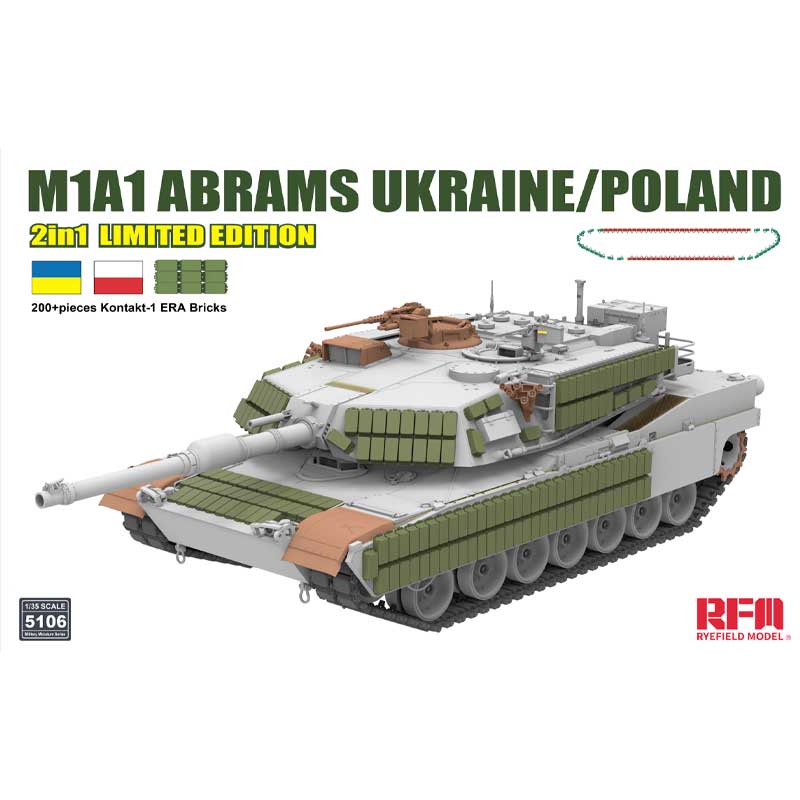 Rye Field Models RM5106 1/35 M1A1 Abrams Ukraine/Poland 2 In 1 Ltd Edition With Era Bricks