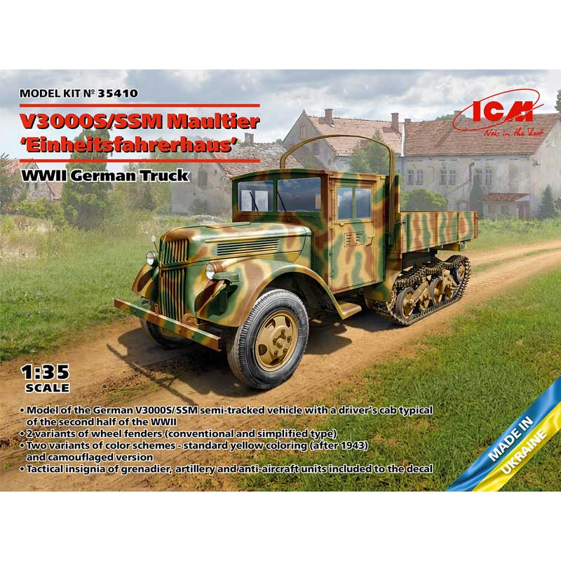 1/35 WWII German Truck V3000S/SSM Maultier Einheitsfahrerhaus 35410 ICM