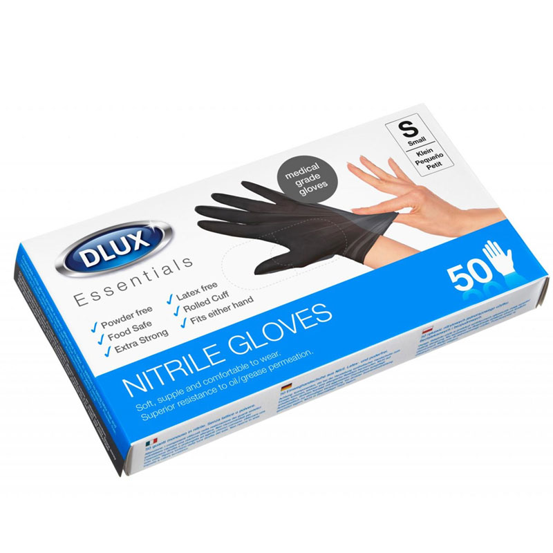 Dlux 2972 50x Nitrile Disposable Black Gloves Small