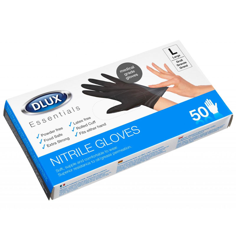 Dlux 2974 50x Nitrile Disposable Black Gloves Large