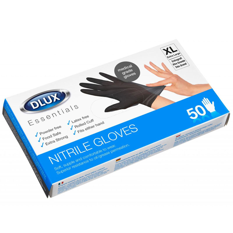 Dlux 2975 50x Nitrile Disposable Black Gloves Extra-Large
