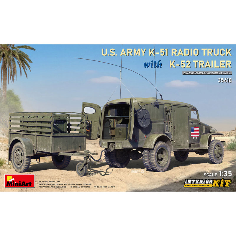 Miniart 35418 1/35 US Army K-51 Radio Truck w/ K-52 Trailer