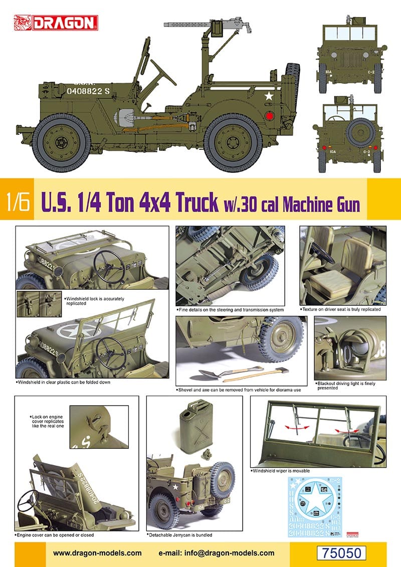 Dragon 1/4 Ton 4X4 Truck W/.30Cal Gun (1/6) 75050