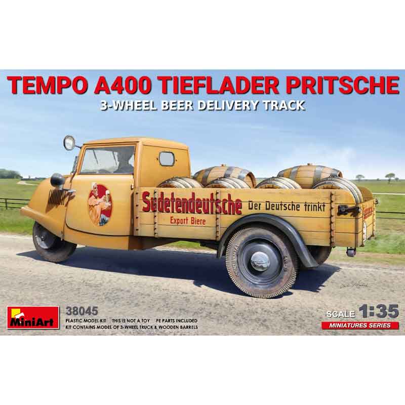 Miniart 38045 1/35 Tempo A400 Tief lader Pritsche 3-Wheeler Truck