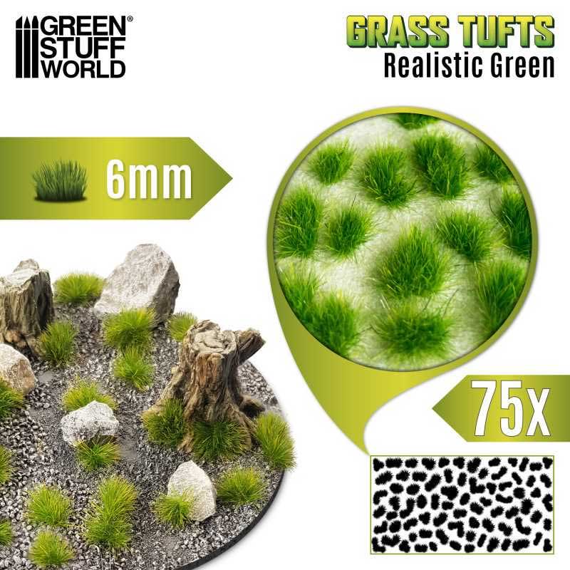 Green Stuff World - Static Grass Tufts Realistic Green (6mm)