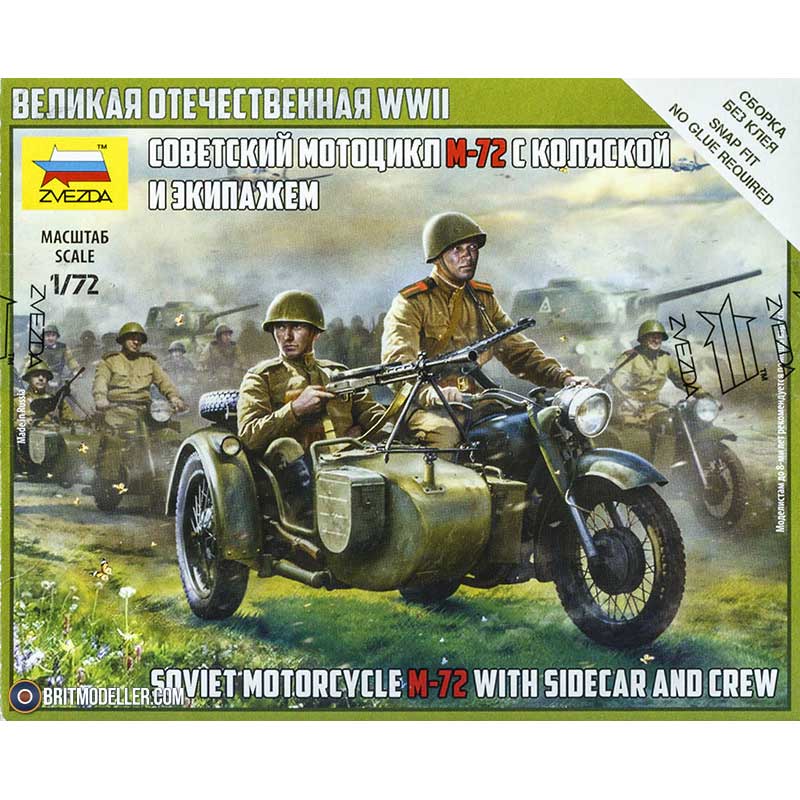 Zvezda Soviet M-72 Sidecar Motorcycle W/Crew (1/72) 6277