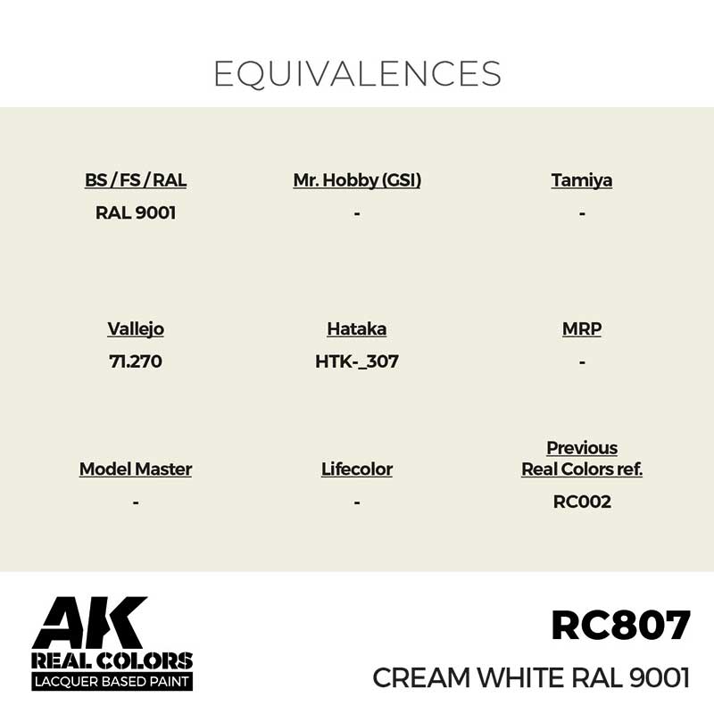 AK Interactive Real Color - Cream White RAL 9001 (17ml) RC807
