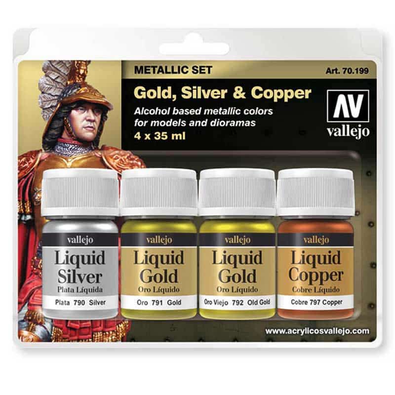 Vallejo Gold, Silver & Copper Model Color Paint Set 70.199