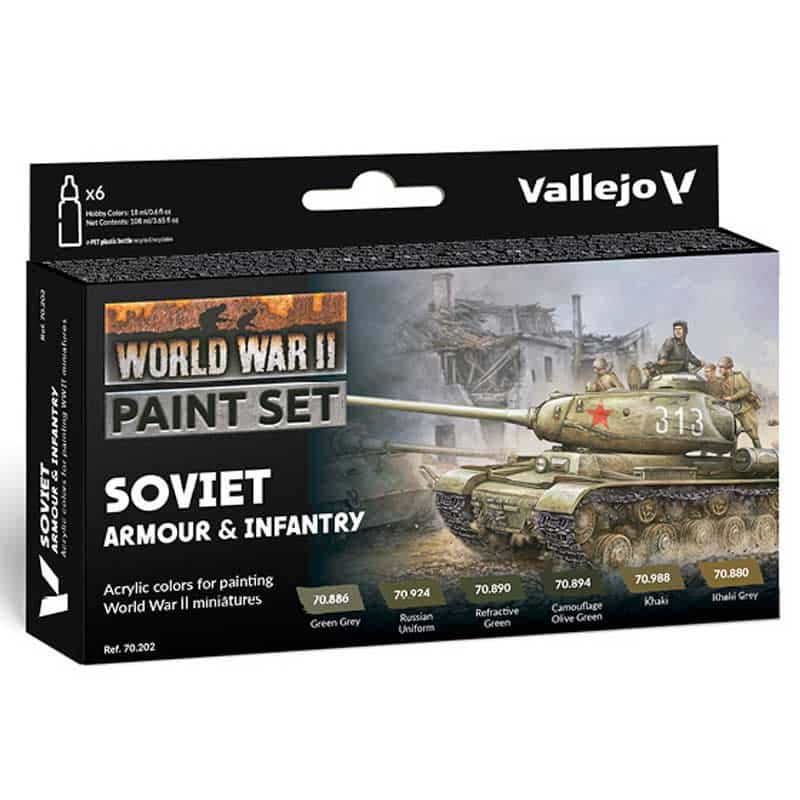 Vallejo WWII Soviet Armour & Infantry Model Color Paint Set 70.202