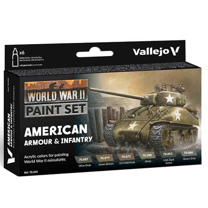 Vallejo WWII American Armour & Infantry Model Color Paint Set 70.203