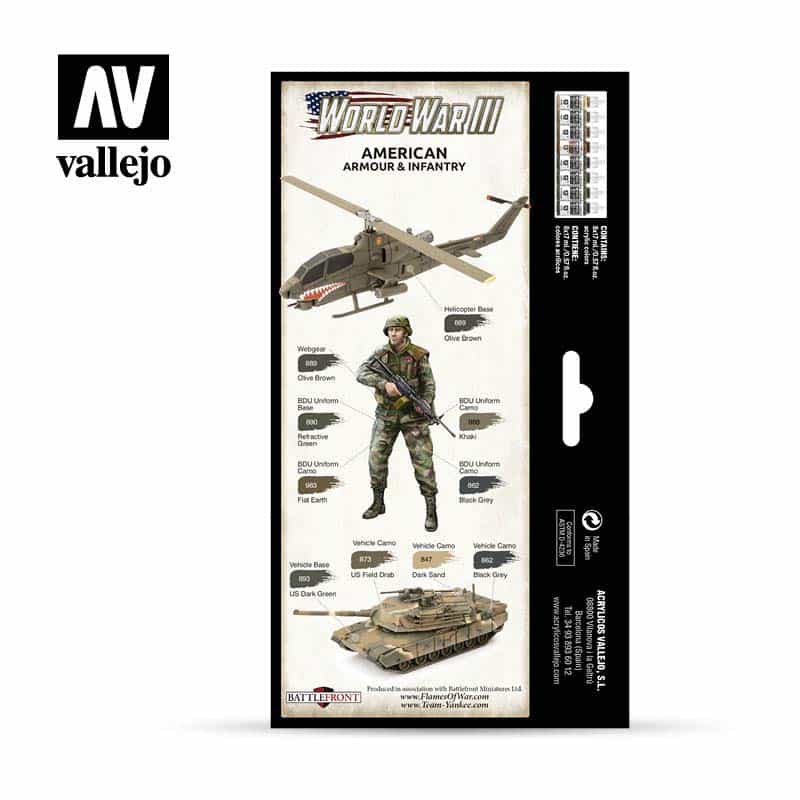 Vallejo WWIII American Armour & Infantry Model Color Paint Set 70.220