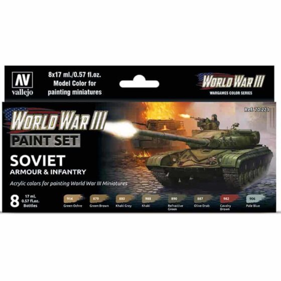 Vallejo WWIII Soviet Armour & Infantry Model Color Paint Set 70.221