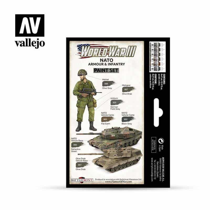 Vallejo WWIII NATO Armour & Infantry Model Color Paint Set 70.223